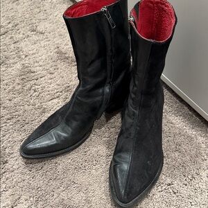Frye Black Leather Men's Boots with Red Lining